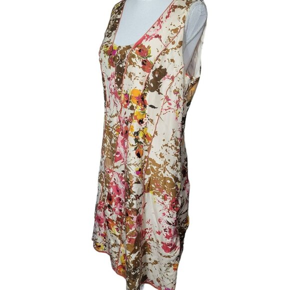 Sundance Silk Dress Floral Fall Side Zip Womens 12 Brown Pink Sleeveless Midi - Picture 2 of 10